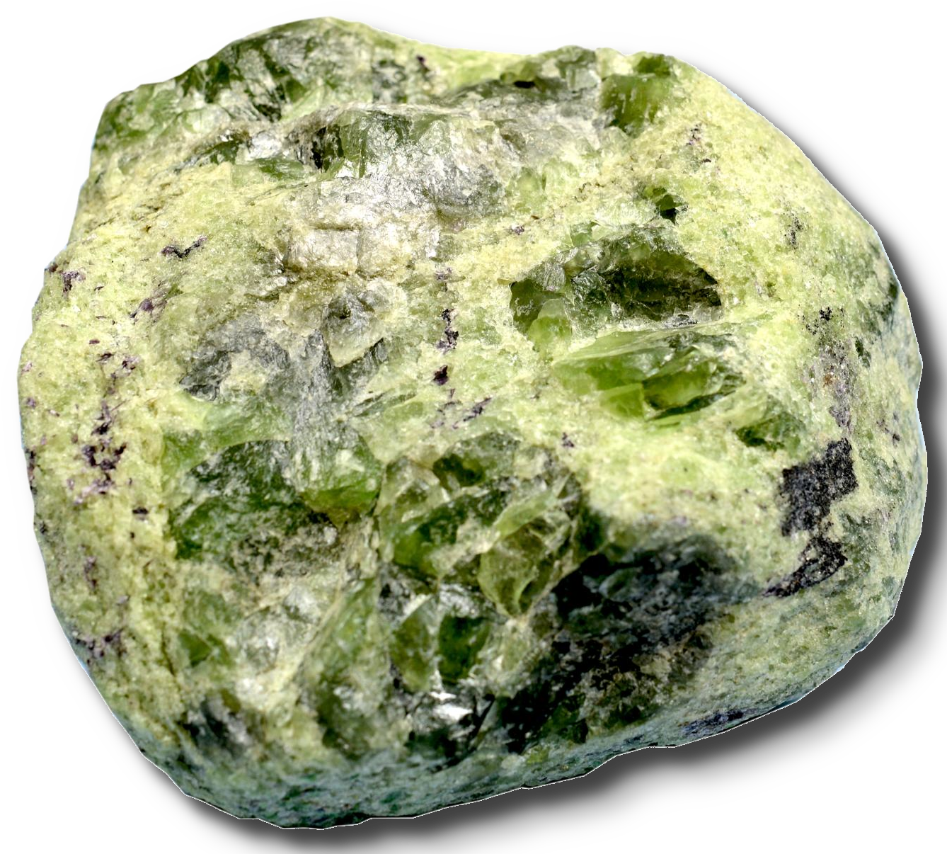 Photo of olivine sample displaying typical green crystalline appearance.