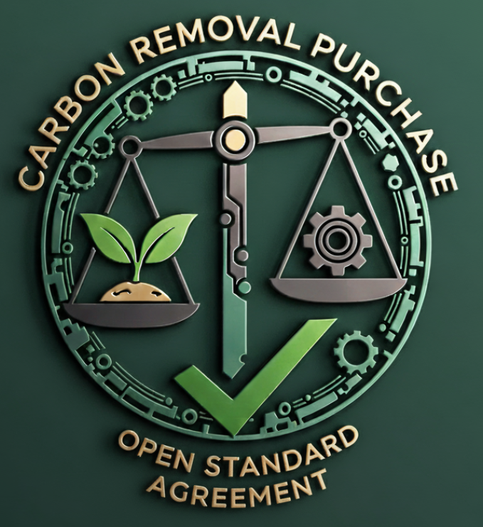 Emblem with text reading: Carbon Removal Purchase - Open Standard Agreements